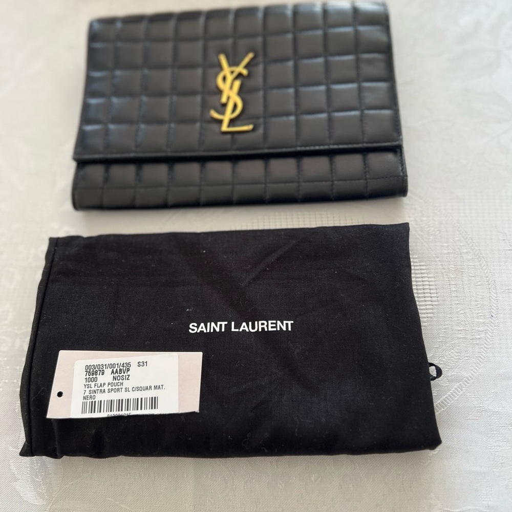 Saint Laurent Black Quilted Pouch with Gold Logo - Picture 4 of 16